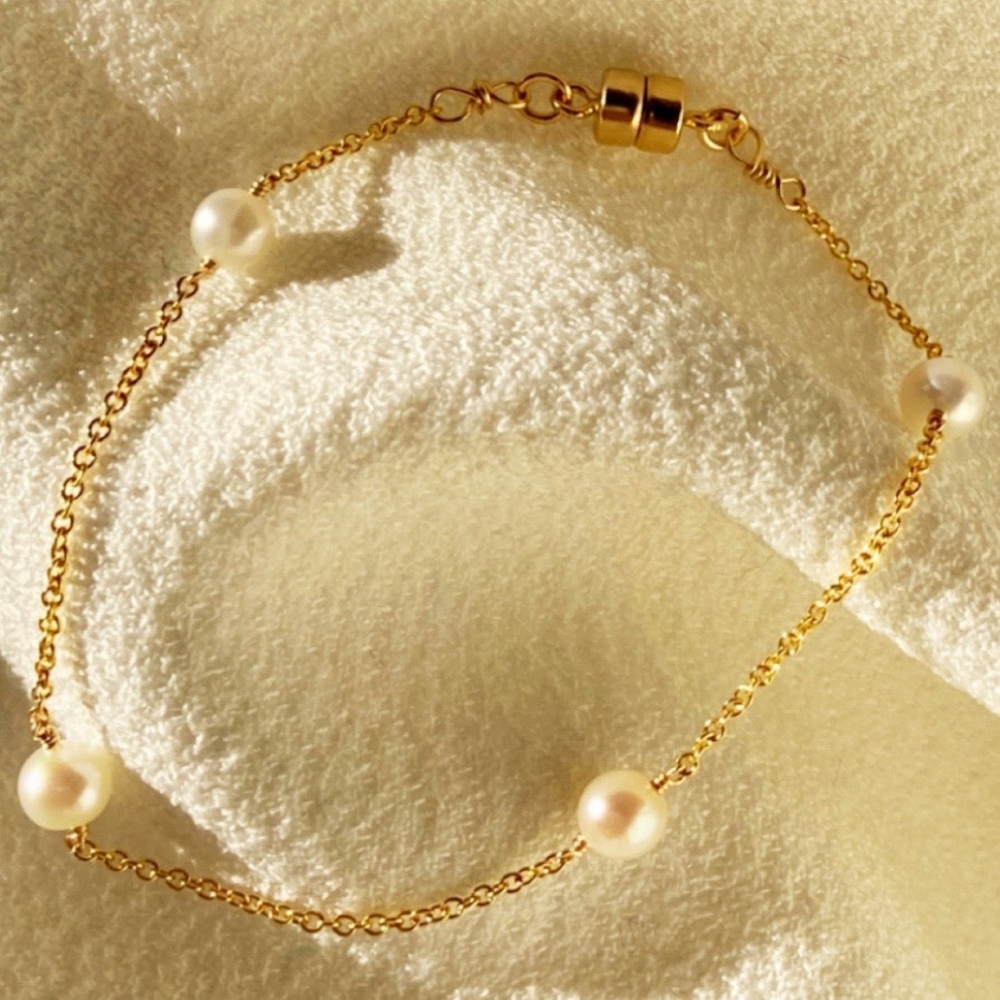 Handmade Real Pearl Bracelet With Gold-filled Chain